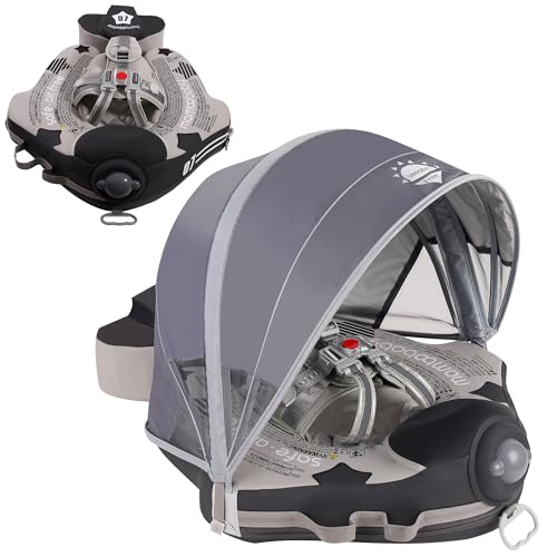 Image of Mambobaby Float with Canopy Add Tail Baby Float No.7 Airplane Non-Inflatable Solid Baby Pool Float Infant Swim Trainer Swimming Ring for Infant Toddlers 3-48 Months, Gray