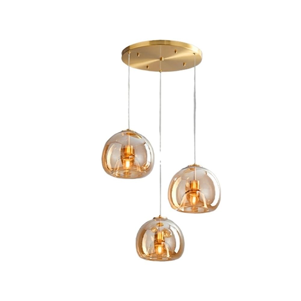 FEITENGDA Vintage Glass Ball Shaped Chandelier Modern Creative Amber or Grey Pendant Light Adjustable Height Hanging Fixture for Bedroom Cloakroom Kitchen Restaurant Hallway Porch