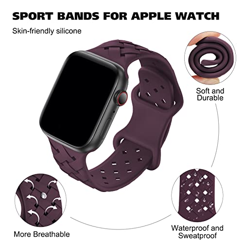 Image of Silicone Braided Weave Bands Compatible with Apple Watch 38mm 40mm 41mm 42mm 44mm 46mm 45mm 49mm, Replacement Sport Breathable Strap for iWatch Series 11 /10 /9 /8 /7 /6 /5 /4 /3 /2 /1 Ultra SE, Dark Cherry