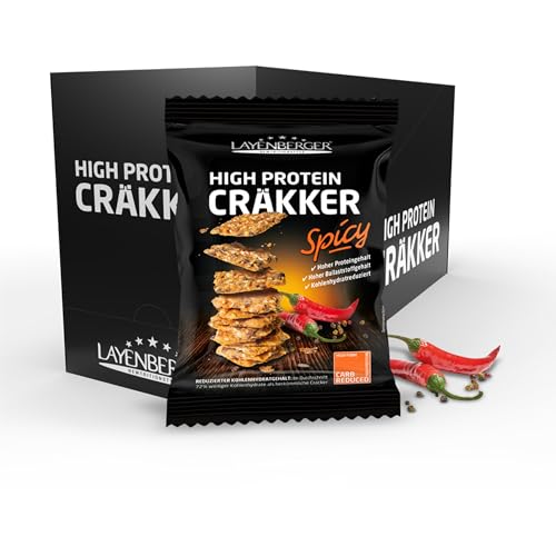 Layenberger High Protein Cräkker, Snacks mit viel Eiweiß und wenig Kohlenhydraten, (8 x 75 g) - Spicy
