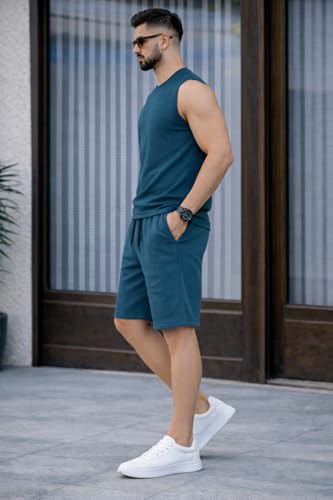 Image of Mack Jonney Men's Cotton Tracksuit | Self Print Stylish Tracksuit with Shorts | Comfortable All-Season Activewear-S246