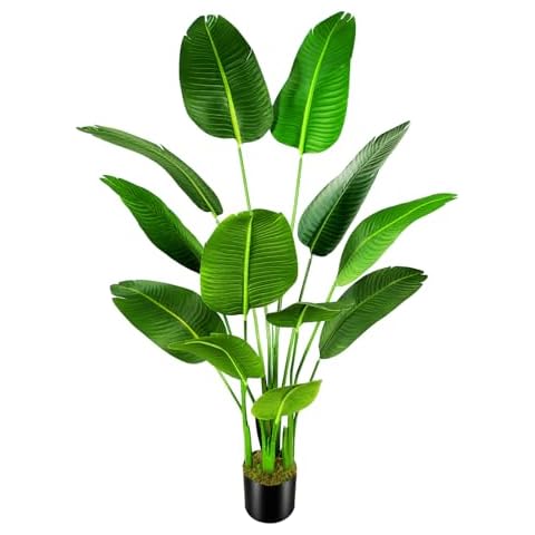 OXLLXO 5.5ft Artificial Silk Bird of Paradise Palm Tree (65in) with 12 Trunks Faux Tree and Plastic Nursery Pot, Fake Plant for Office House Farmhouse Living Room Home Decor (Indoor/Outdoor) Cover