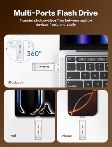 Gulloe 512GB Flash Drive Intended for iPhone, Plug and Play, No Application Required, Memory Stick Storage for Photos and Videos Backup, Compatible with iPhone iPad Android PC (Metal Silver)
