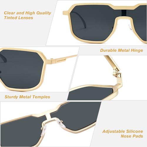 Fashion Square Metal Steampunk Sunglasses for Men Women Trendy Siamese One Piece Sun Glasses UV400 Shade4