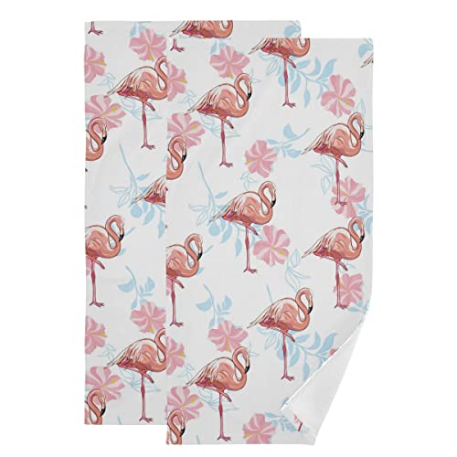 Pink Flamingo Hand Towels Set Of 2 Tropical Flowers Fingertip Towels Soft Dry Towel Dish Towels For Bathroom Laundry Room Spa Decor #TOP26