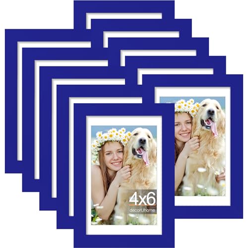 decorUhome 4x6 Picture Frame Set of 10, Display Photos 3.5x5 with Mat or 4x6 Unmatted for Picture Frames Collage Wall Decor, Royal Blue