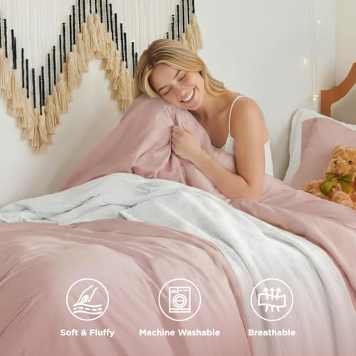 Image of Bedsure Prewashed Twin Duvet Cover, Cotton-Like Bedding Set, Rose Pink | Ultra Soft, Relaxed Texture, Twin XL Breathable Comfort, Hidden Zipper, 8 Corner Ties, Easy Care, OEKO-TEX, Year-Round Use