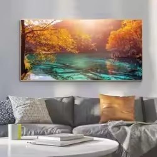 Paysage de lac peinture sur toile pour mur vide salon