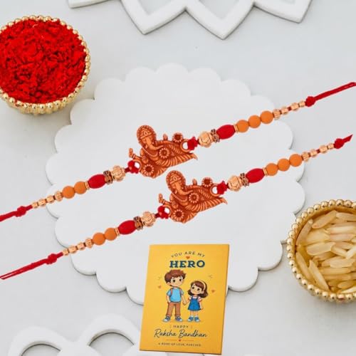 Image of Great Art Rakhi Set with Roli Chawal & Fridge Magnet | Traditional Raksha Bandhan Combo-FM126