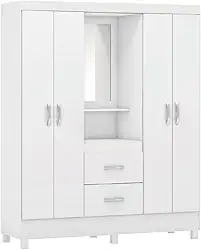 Guarda Roupas Casal Capela 4 Portas Com Espelho 2 Gavetas Lord Demóbile (Branco)