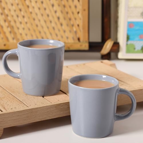 Image of Ceramic Tea & Coffee Espresso Small Mugs Set of 6 - 120 ml, Metallic Grey, Durable Cups for Home & Office