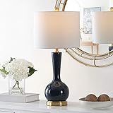 SAFAVIEH Lighting Collection Gaetna Modern Contemporary Navy Glass 27-inch Bedroom Living Room Home Office Desk Nightstand Table Lamp (LED Bulb Included)