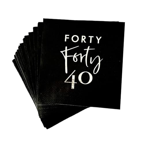 40pcs Black and Silver 40th Beverage Dessert Disposable Napkins,40th Birthday Paper Cocktail Beverage Napkins for His Her Forty 40th Birthday Party