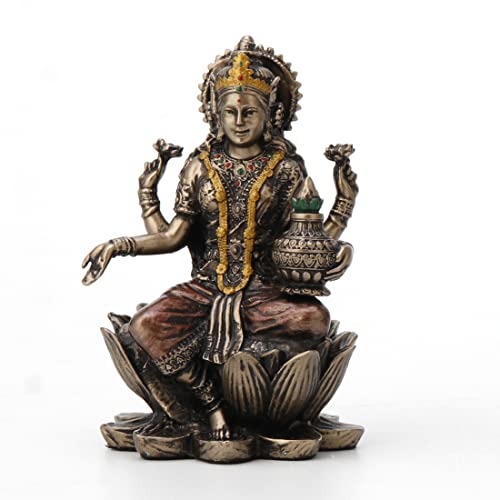 Estatua Lakshmi en loto acabado bronce pintado 3 3/8" miniatura 1