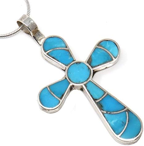 Channel Inlay Turquoise Cross Pendant by Johnson