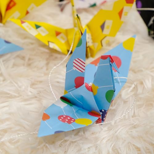 Image of Colorful Geometry Crane Paper Hanging Garlands(3stringsX 5.2ft),Balloon Tree House Alphabet Origami Birds Streamers for Baby Shower Birthday Party Supplies Girl Bedroom Garden Classroom Decor