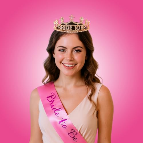 Image of Wanna Party Women's Bride to Be Crown Tiara and Bride to Be Sash Crystal Rhinestone Tiara Headband for Wedding Bridal Shower