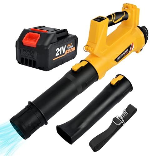Soffiatore a Batteria 21V per Foglie, 6 Velocità, Display LCD, 2 Ugelli, 4.0Ah, Soffiatore Foglie Elettrico per Giardino, Garage, Vialetti, Balconi, Famiglie con Animali