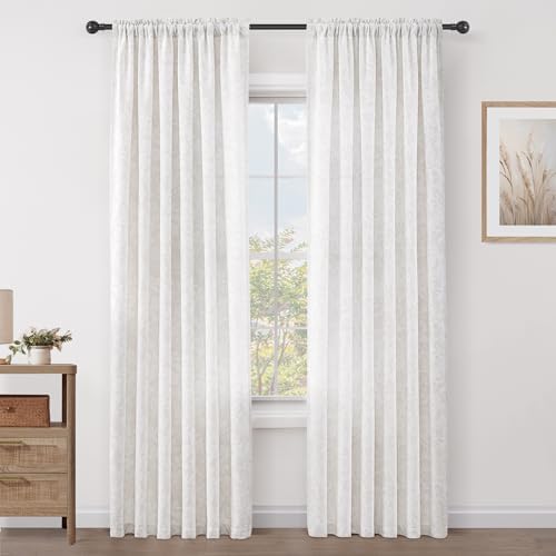 Cream White Curtains 80 Inch Length for Girl's Room Deco 2 Panel Drape Rustic Farmhouse Neutral Boho Curtain Bedroom Women's Office Living Room Light Filtering Rod Pocket,W52xL80,White
