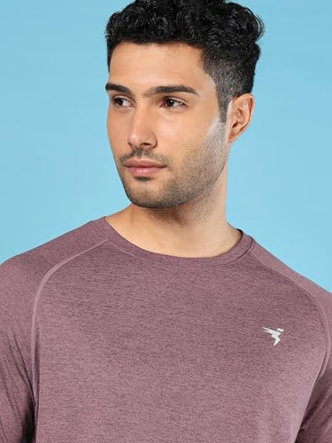 Image of TECHNOSPORT Men's Melange Slim Fit Round Neck T-Shirt Double Cool Raglan Sleeve Slip On Polyester for Gym Running Workout UPF50+ Anti Odour