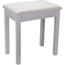Wooden Piano Bench, Solid Hard Wood Construction, Solo Seat Faux Leather Cushion Load 661lbs White