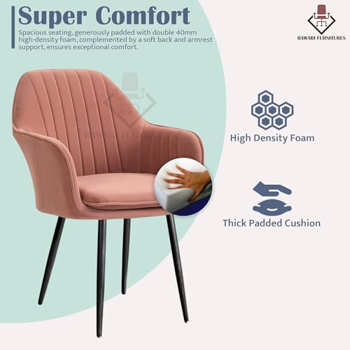 Image of Plush Dining Chair | Accent Chair for Living Room Bedroom Restuarant | Velvet Fabric & Thick Cushion Seat with Sturdy Glossy Metal Legs (Black Legs, Pink)