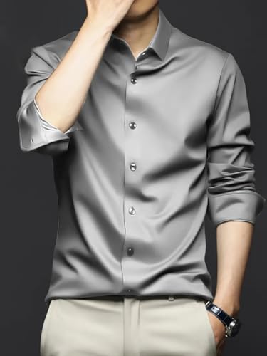 Image of IndoPrimo Men's Stylish Solid Satin Casual Shirt for Men Full Sleeve