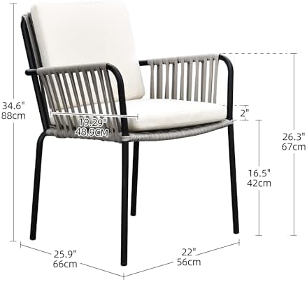 YITAHOME Outdoor Dining Chair Set of 4 All-Weather Outdoor Chair Stacking Chairs Set of 4 Wicker Patio Armchairs Bistro Chairs Set Rattan Chairs Set for Backyard Balcony Grey Rattan & Beige Cushion
