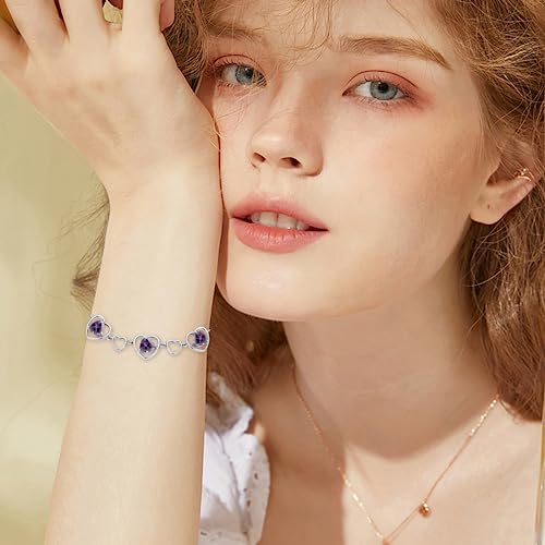 Mother's Day 3 Heart Birthstone Bracelet 925 Sterling Silver Gemstone Bracelets Jewelry Gifts for Women Wife Mother 6.5-inch Chain and 2-inch Extender2