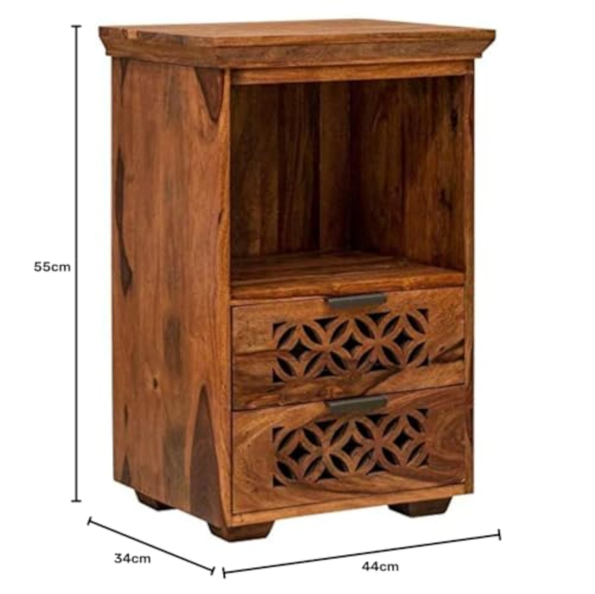 Sheesham Wood Bed Side Nightstand Lamp Table with 2 Drawers