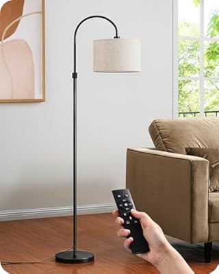 EDISHINE Dimmable Floor Lamp with Remote Control, Modern Arc Standing Lamp, 3000K-6500K Color Temperatures, Reading Light for Living Room Bedroom Office, Footswitch, LED Bulb Included, Black