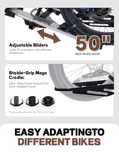 Image of Young Electric Bike Rack with Ramp, 2 Ebike Racks Hitch Mount 200 lbs Capacity Electric Bicycle Carrier, Foldable Bike Rack Hitch for Car, Truck, SUV, Minivan, Up to 5 Inch Fat Tire for 2'' Receiver