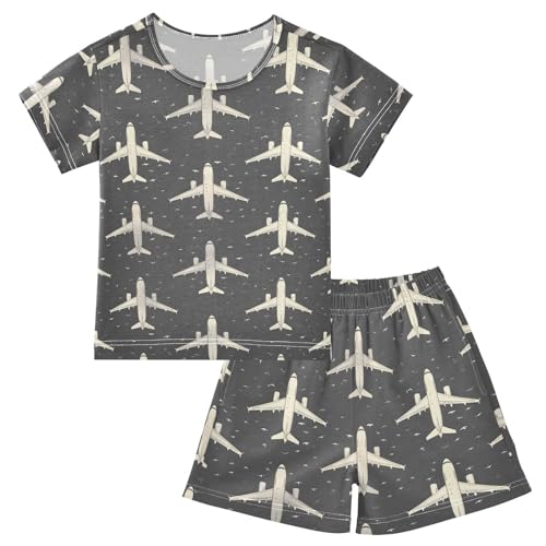 ALAZA Plane Retro Pajamas Short Sleeve 2 Piece Sleepwear Top and Bottom Pajama Set Unisex