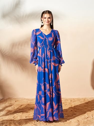 Image of Miss Chase Women's Multicolored-Base-Brown Relaxed Fit Maxi Lurex Chiffon Dress