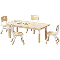 Brelley Kids Table and 4 Chairs Set, Height Adjustable Toddler Table and Chair Set, Graffiti Desktop, Non-Slip Legs, Max 300lbs, Children Multi-Activity Table for Ages 2-8