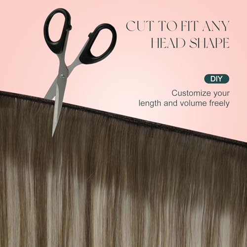 Image of Easyouth 16 Inch Sew in Weft Hair Extensions Human Hair Balayage, Wefts Human Hair Extensions, 100G, Medium Brown Fading to Platinum Blonde Mix Brown, Natural Look, Hair Extensions Sew in, for Party