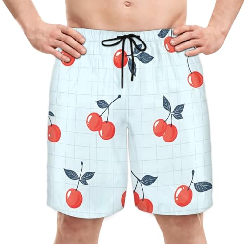 Men's Swim Trunks Size S Cherry Leaf with Mesh Lining Soft Breathable Quick Dry Beach Shorts Blue Checkered