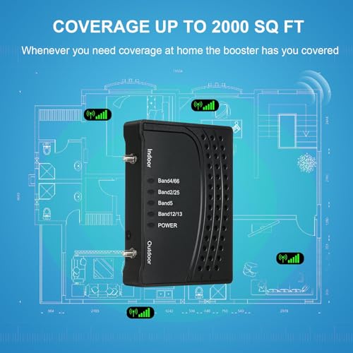 Image of Cell Phone Booster for Home & Office,Up to 2000 sq ft,Cell Phone Signal Booster with Band 66 /25 /2 /4 /5 /12 /13 /17,Boost 5G 4G Data for All U.S. Carriers FCC Approved Cell Booster (Black)
