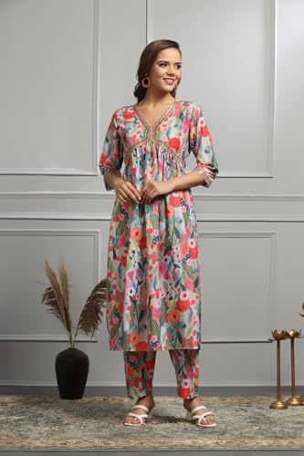 Image of Leriya Fashion Black Kurta Set for Woman | Kurti Set for Woman | Anarkali Suit for Women Kurtis | Short Kurti for Women | Ethnic Jaipuri Straight Kurta Set with Palazzo Pants | Salwar Suit for Party Outfits
