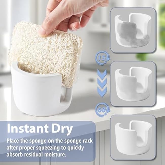 Diatomite Sponge Holder for Kitchen Sink, Water Absorbing Stone Drying Sponge Holder, Fast Dry Dish Sponge Organizer Sink Brush Holder for Kitchen Bathroom Counter Accessories