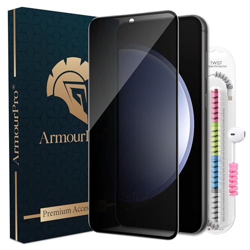 Image of ArmourPro Privacy Tempered Glass for Samsung Galaxy S23 FE 5G and Samsung A54 (6.4 Inch) Edge to Edge Coverage with Installation kit & Cable Protector | Black Anti-Spy Privacy Protection