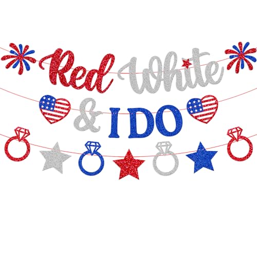 Red White and I Do Banner Independence Day Bridal Shower Decoration 4th of July Bacheleratte Wedding Decor Patriotic America's Birthday Engagement Party Supplies