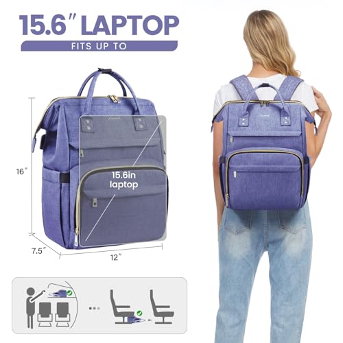 Image of LOVEVOOK Women's 15.6 Inch Professional Travel Backpack, Waterproof College Work Bag with USB Port, Blue-Violet