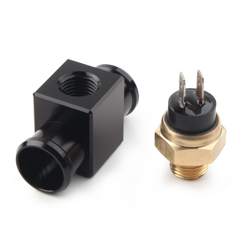 SIKUAI Sensor de termostato de temperatura del agua Interruptor de ventilador eléctrico K, Adaptador de conexión de manguera en línea del radiador 22 mm Negro para la mayoría de 125-530cc
