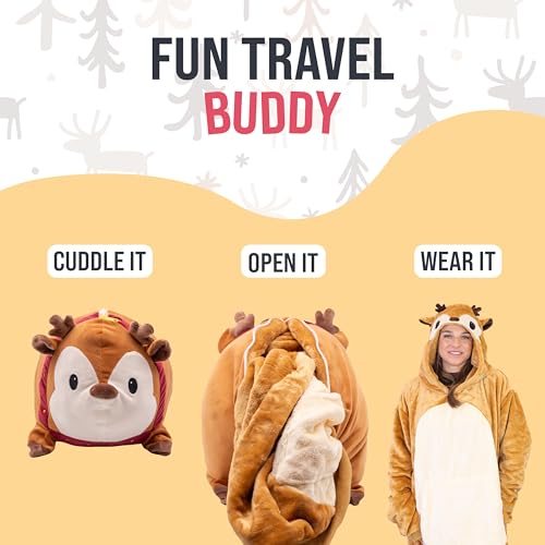 Image of Wearable Blanket Hoodie, 2-in-1 Oversized Hoodie Blanket Pillow, Long Sleeve Sweatshirt Pocket, Cozy Gift for Men and Women - Reindeer