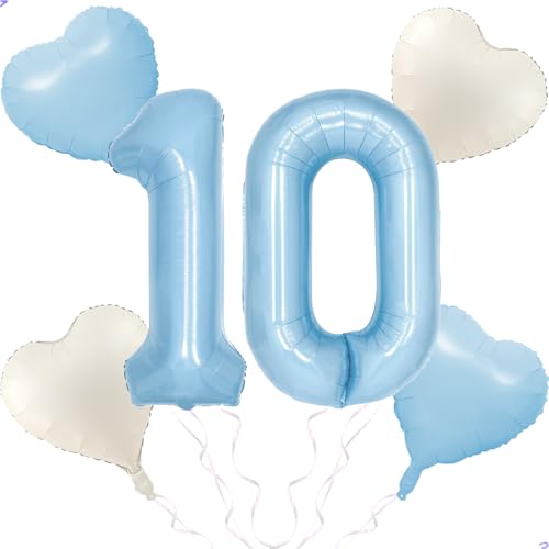Blue 10 Balloon Number Pastel Blue Birthday Party Decor for Girls Boys, 40inch Big Sky Blue Balloon Foil Mylar 10 Birthday Balloon for 10th Birthday Party Anniversary Decorations Supplies Favors