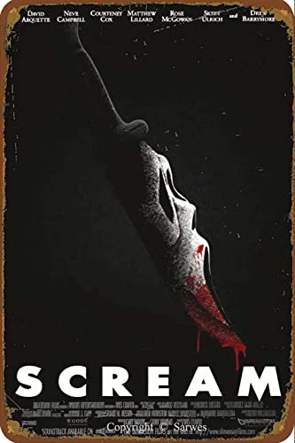 Saream - Cartel de lata de metal con diseño de película de terror para bar, restaurante, garaje, cafetería, decoración de pared, 8 x 12 pulgadas