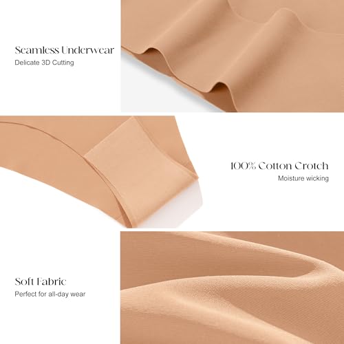 Image of DEANGELMON Women Seamless Bikini Cheeky Underwear Invisible No Show Panties V-Waist Hipster Ladies Soft Stretch Multi Pack