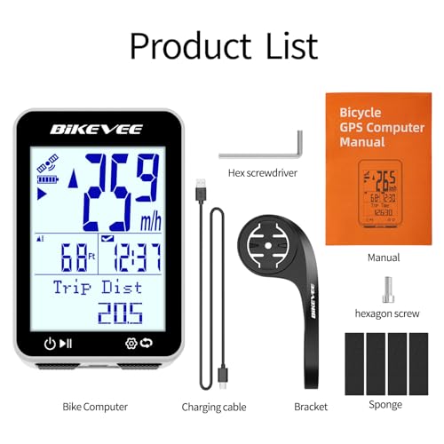 Bikevee GPS Speedometer & Odometer - Wireless Bike Computer, Auto Start/Stop, Auto Backlight, IPX7 Waterproof, 2.4" LCD, Cycling Tracker in MPH & KM/H - White