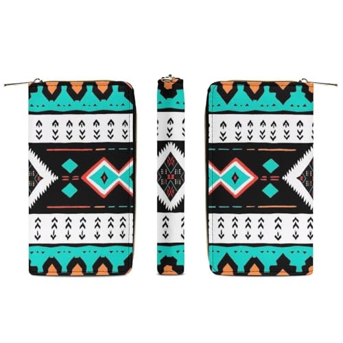 Women's Travel Zipper Purse Fashion Design, Huge Storage Capacity Purse, Cute Decor Wallet, Long PU Wallet Ethnic Aztec Geometric Indiana Western Southwest Pattern3